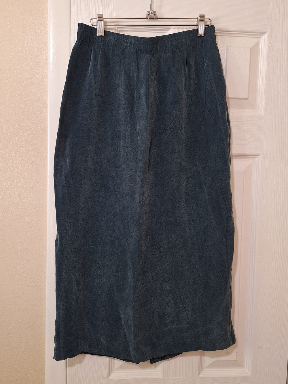 Classic Vintage Dark Blue Faux Suede Women's Midi Skirt Size M